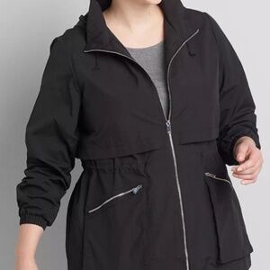 Crinkle Cinched-Waist Jacket With Convertible Hood 18-20 NWOT